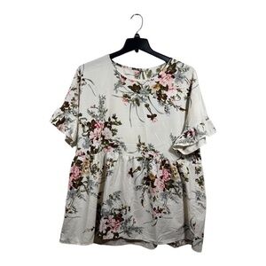 shein Babydoll Blouse Womens Size 3XL White Floral Cottagecore Feminine Lightwei